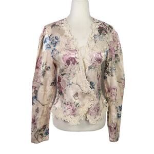 Vintage 80s Nah Nah light pink floral jacquard brocade blazer jacket 12